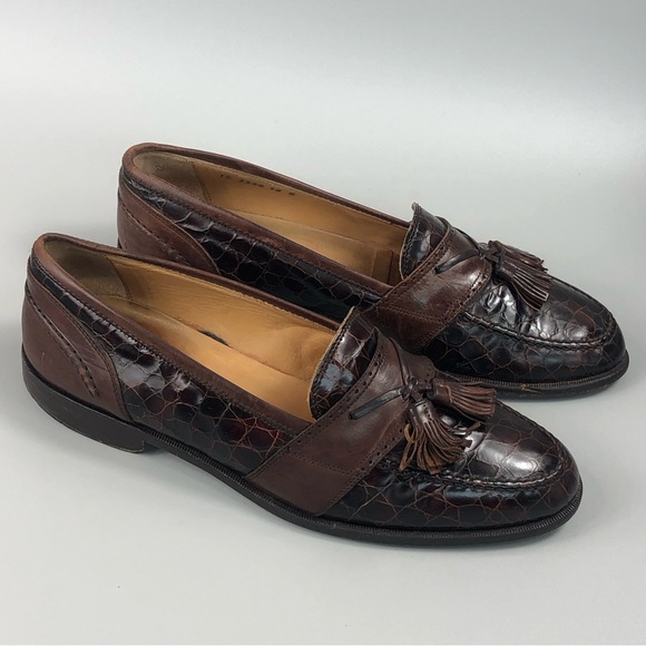 Johnston and Murphy Men’s Croc Print Brown Loafers with Tassel Kilt Size 10M - Picture 2 of 9